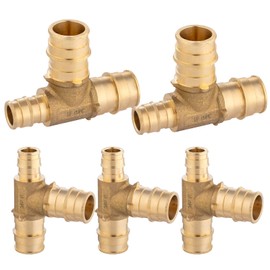 GUOFIS 3/4 X 3/4 X 1/2 Inch PEX-A Expansion Fittings,F1960 Pex-a Brass Tee,PEX Expansion Fittings Tee For Pex A Tubing（5 PACK)