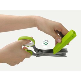 NewlineNY Heavy Duty Stainless Steel 10-Blade Gourmet Herb Scissors with Blades Guard Cover Cleaner