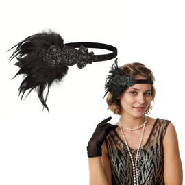 Axvxby 1920s Women's Headbands - Vintage Rhinestone Headband, Gatsby Costume Accessories, Peacock Feather Vintage Hair Bands - Mardi Gras Party, Masquerade Decorations (Black, Average Size)