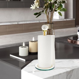 Decorative Paper Towel Holder, Gold Crystal Paper Towel Dispenser, Crushed Diamond Home Decor Toilet Roll Holder Stand with Heavy Base, Freestanding Paper Holder for Kitchen, Bathroom (Round/Gold)