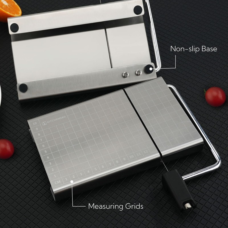 KITCHENDAO Replaceable Wire Cheese Slicer with Board and Measuring Grids,Tightness