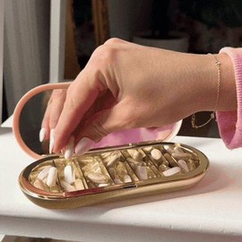 7-Day Pill Compact - Pill Organizer with Secure Clip Closure, Elegant Design, and Built-in Mirror for Daily Medication Organization - Healthcare - Color: Blush