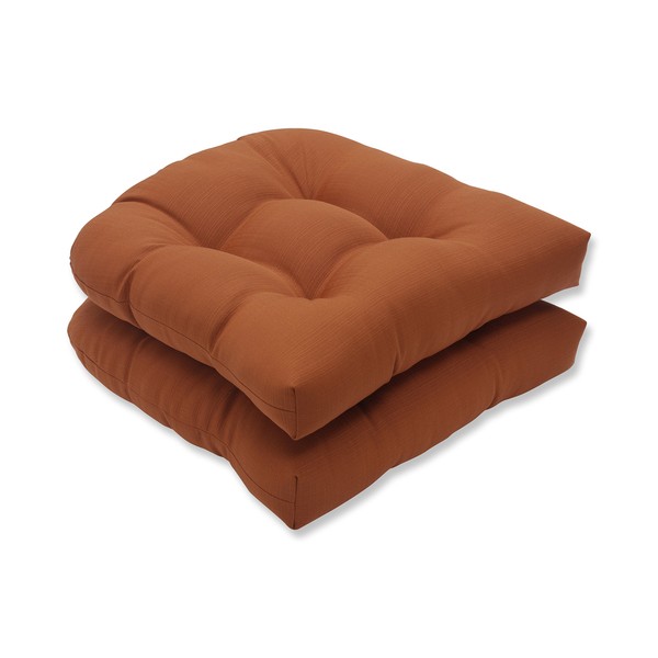 Pillow Perfect Outdoor/Indoor Cinnabar Tufted Seat Cushions (Round Back), 19" x 19", Burnt Orange, 2 Pack