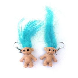 Lovely Doll Dangle Earrings, Cute Ugly Doll Drop Earrings for Women Men Funny Jewelry Gift-blue