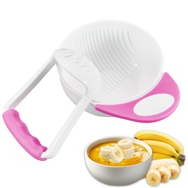 VLYX Baby Food Masher, Mashing Bowl Baby with Non-Slip Long Handle and Grinding Rod Easy to Use Mashing Bowl Convenient Baby Bowls Baby Food Masher Bowl Set（Pink）