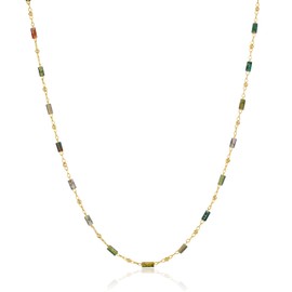 Natural Stone Green Beads Choker Necklaces for Women Trendy Dainty Cylinder Multiple Tone Gemstone Necklace Thin Gold Chain Boho 18K Gold Plated Minimalist Beach Jewelry for Teens