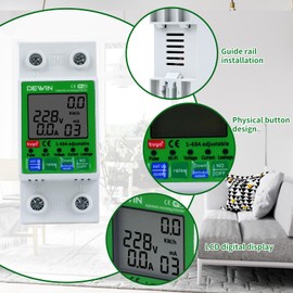 DEWIN Electricity Meter DIN Rail WiFi, Electricity Meter Smart DIN Rail WLAN Smart Energy Meter AC Meter with Surge Protection and Undervoltage Protection 2P 63A AC 80-300V