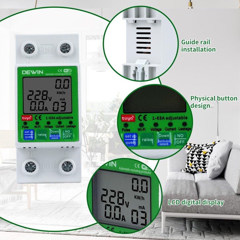 DEWIN Electricity Meter DIN Rail WiFi, Electricity Meter Smart DIN