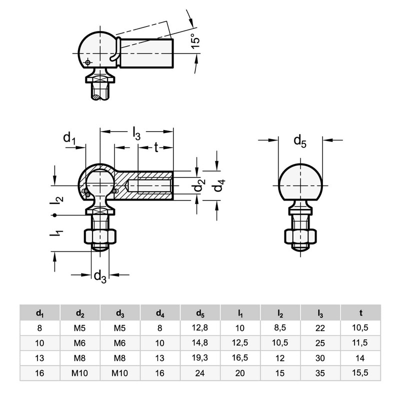 Ganter Normelemente 71802-13-M8-CS 2 pieces, angle joint DIN 71802, silver,