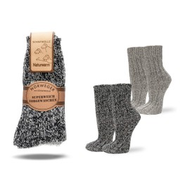FEINSCHÖN 2 Pairs of Norwegian Socks Wool Sheep's Wool Super Soft, Light Grey / Charcoal