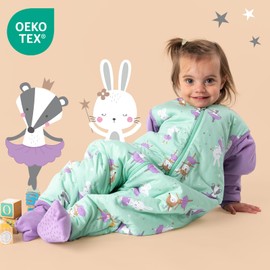 schlummersack Baby sleeping bag with feet, all year round, 2.5 tog, Oeko-Tex, sleeping bag with legs and extended cuffs, all-year sleeping bag for baby with sleeves, Ballerina