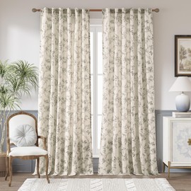 jinchan Floral Linen Curtains for Living Room 96 Inch Length Butterfly Curtains Grey Floral Curtains French Country Farmhouse Flower Patterned Curtains Drapes Back Tab Rod Pocket Set 2 Panels