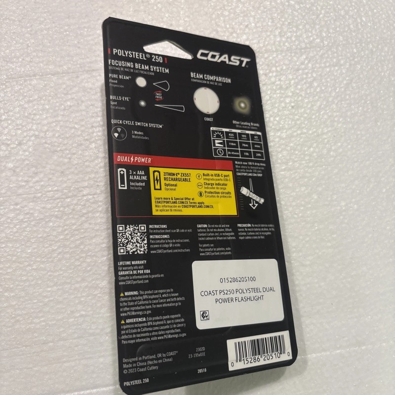 Coast LED Polysteel 250 Flashlight. 435 Lumens,Focusing Beam Quick Cycle