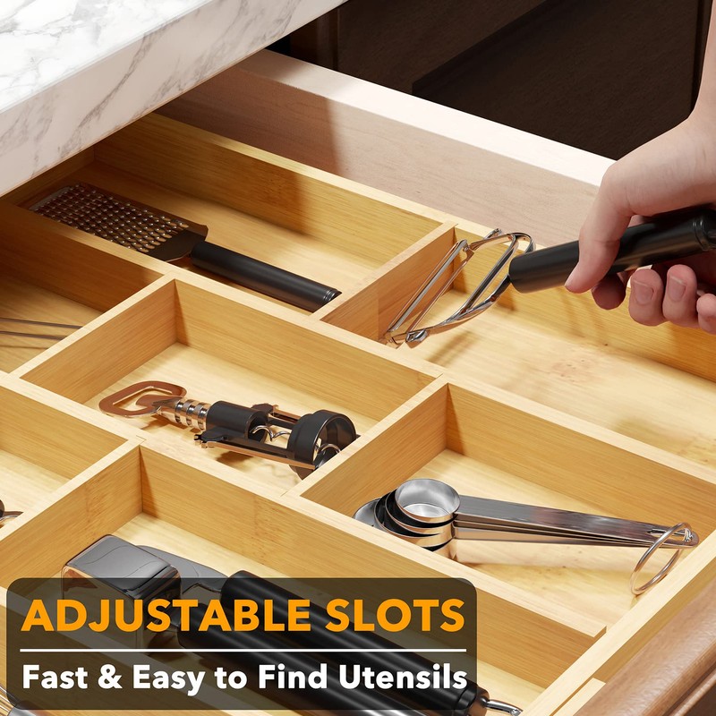 SpaceAid Bamboo Utensil Drawer Organizer with Labels, Kitchen Silverware Expandable