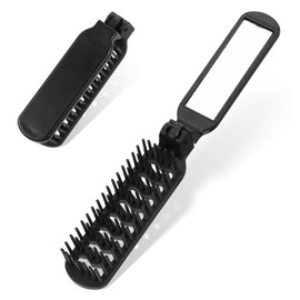 2 Pack Folding Brush for Purse, Collapsible Hair Brush, Anti-static & Compact Travel Brushes with Mirror, for Women & Men, Black (Lightweight & Portable)