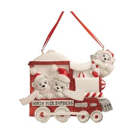 Kurt Adler North Pole Express Polar Bear Family of 3-3.5 Inch Red and White Resin Glitter Hanging Holiday Ornament for Personalization