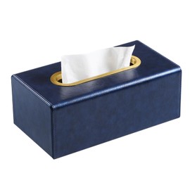 MEIBOOCH Rectangle Tissue Box Cover, Luxury PU Leather Tissue Box Holder with Magnetic Closure (Navy Blue)