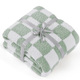 Bedsure Super Soft Knit Throw Blanket - Warm Cozy Reversible Checkerboard Green Blanket, Fluffy Fuzzy Plush Lightweight Print Blanket for Couch Sofa Bed (50" x 60")