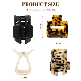 Calkkrer 4 Stück Haarklammer, Acrylharz Und Legierung, Kleine Claw Clips Für Alle Frisuren, Rutschfeste Haarspangen In Marmor, Leopard, Tortoise Und Schwarz