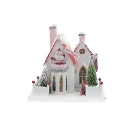 Cody Foster and Co Santa's White and Red 8.5 inch Christmas Village House Happy Holidays, Multicolor