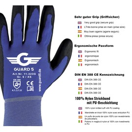 GUARD 5 - Work Gloves - 24 Pairs/Size 7 - Women's & Men's Gardening Gloves - Blue Nylon Gloves with PU Coating for Construction, Gardeners, Mechanics, Warehouse Work and DIY Projects