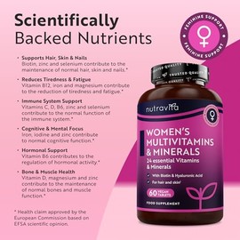 Nutravita Multivitamin Tablets for Women for 2 Months of Supply, Essentials Womens Vitamins and Minerals with Hyaluronic Acid Biotin Vitamin B Complex, Vegan Vitamins for Hair, Skin, Immune System