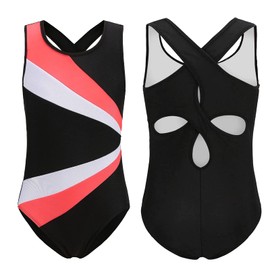 SEAUR - Girls' Long Sleeve Leotard Black Sleeveless Dance Ballet Yoga Clothing Classic Jersey Gymnastics 5-14 Years, Pink-White-Black