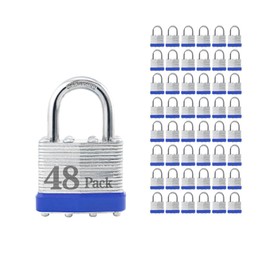 ZonRo Locks Laminated Steel Keyed Padlocks,Keyed Alike Locks, 1-9/16 inch Wide,Normal Shackle Padlocks, Pack of 48，Blue Hoop, for Hasp Latch, Sheds, Fences, Storage Locker, School, Gym…