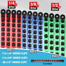 Ceenna 24 Piece Magnetic Socket Organizer Set, Heavy Duty Socket Holder, Sockets Rack Kit with 1/4-inch x 14 Clips, 3/8-inch x 14 Clips, 1/2-inch x 12 Clip, Gift for Men, Red, Blue and Green