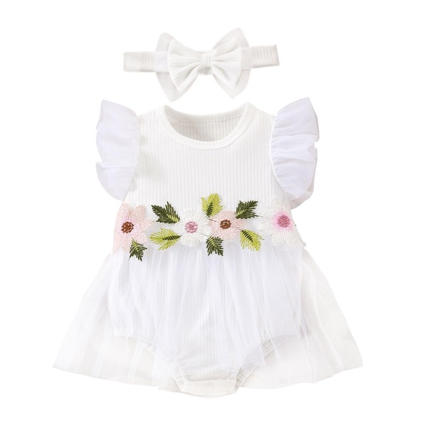 QUNERY Newborn Girl Outfits Ruffled Sleeveless Flower Romper Summer Dress