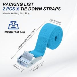 PATIKIL 1" x 5 ft Lashing Strap with Buckles, 2 Pcs Cam Buckle Tie Down Straps Adjustable Heavy Duty Secure Cinch Straps Up to 551 lbs for Cargo Kayak Bicycles, Light Blue