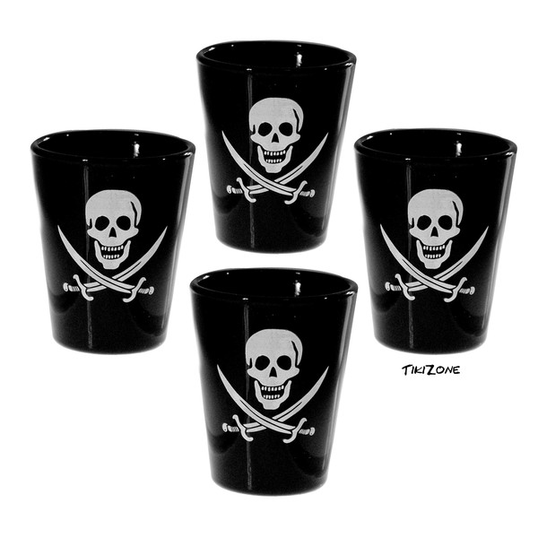 4 Pack of Pirate Shot Glasses - Made of Black