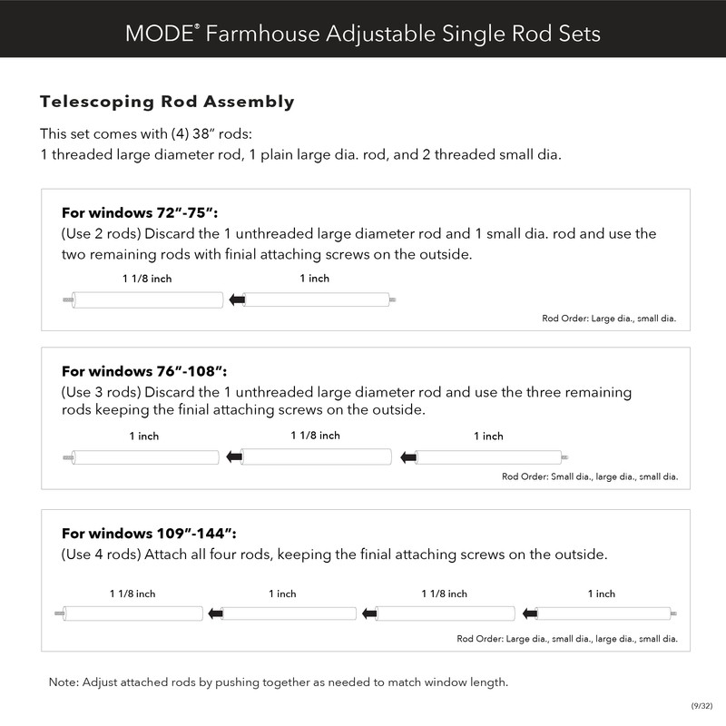 MODE Farmhouse Collection 1 1/8" Diameter Curtain Rod Set with