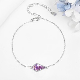 URONE Sterling Silver Pressed Dried Flowers Bracelet Pressed Flowers Jewellery Gifts for Women
