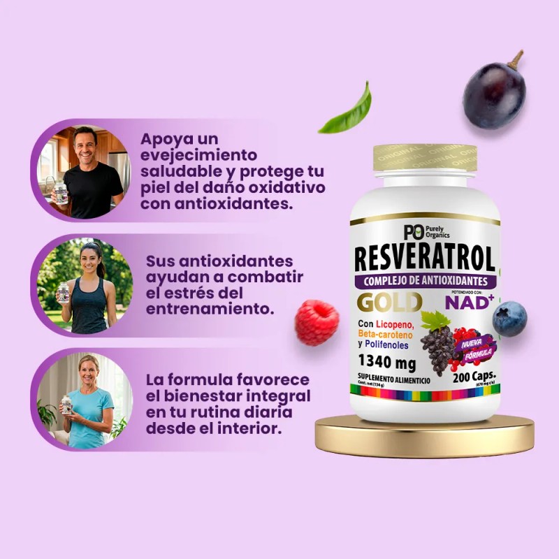 Resveratrol con NAD Antioxidante Frmula mejorada con Vitamina C, Polifenoles,