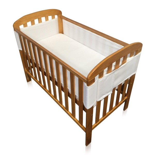 Breathe Easy Air Mesh 4 Sided Unisex Nursery Cot Bed Liner Bumper Set - White 1 x Liner 460cm x 28cm(ONLY for COTS BEDS with Rails ON All 4 Sides AS Pictured)