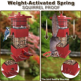 Squirrel Proof Bird Feeder, 3LBS Hanging Bird Feeders for Outdoors, Metal Anti-Squirrel Birdfeeder for Blue Jay, Cardinal, Outside (Red)