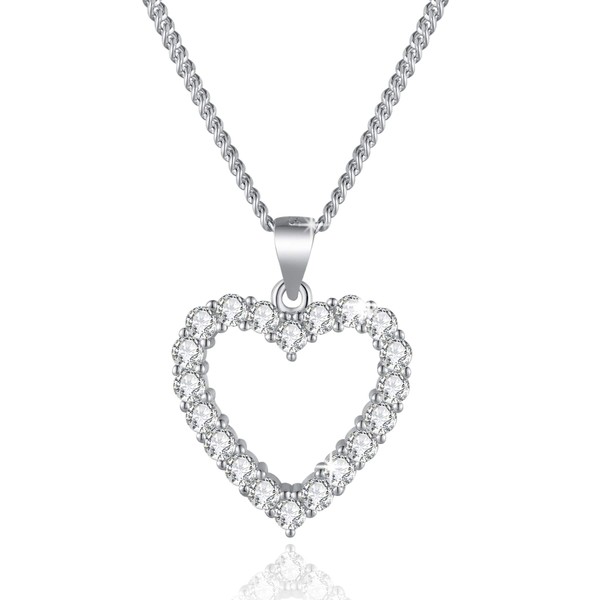 MENDOZZA Heart Chain 925 Silver Necklace Heart Pendant Zirconia 50