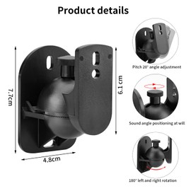 4 Juegos de Soportes de Montaje en Pared para Altavoces, Soportes Universal de Montaje de Altavo en Pared, Soportes para Altavoces de Sonido Envolvente, Soporta hasta 5 Kg, Color Negro