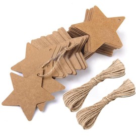 Christmas Star Gift Tags with String Kraft Paper Blank Gift Wrap Tags 100 Pcs Wedding Crafts Tags with 66 Feet Jute Twine