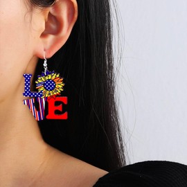 Aksod Red Blue White Earrings for Women Dangling American Flag Earrings Dangle Wooden 4th of July Earring Lightweight Indepence Day Earring for Women (Style D)