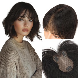 Clip-In Fringe Hairpieces, Real Hair, 360° Coverage, Hair Toppers for Women, Thin Hair, 21 g, 11 Inches, #1B Black