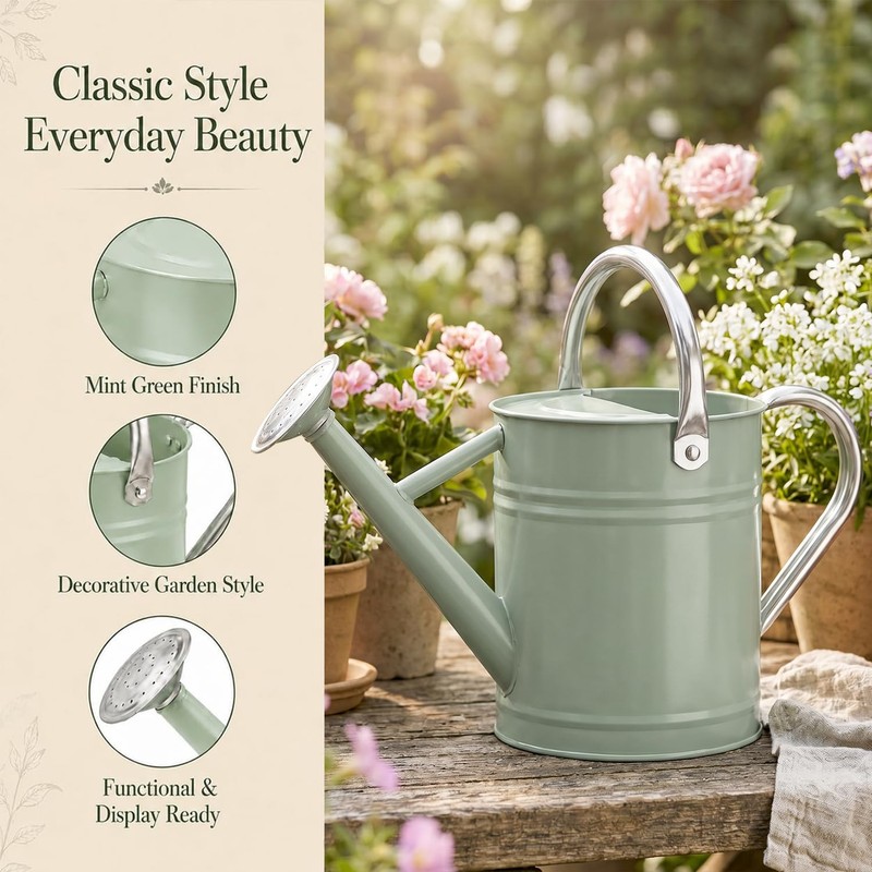 1 Gallon Metal Watering Can for Indoor Outdoor Plants, Cream