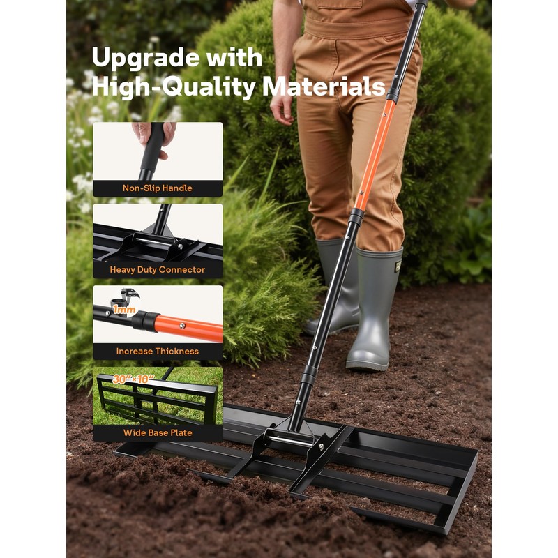 Lawn Leveling Rake 30x10 inch, Heavy Duty Lawn Leveler Tool