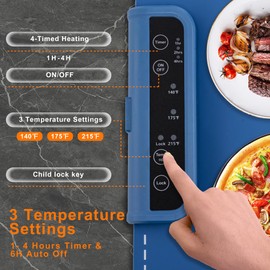 Electric Warming Tray,Warming Mat for Food, Fast Full Surface Heating Food Warmer, Portable Silicone Warmer, Raised Feet Protects Table, Foldable Food Warmer for Parties,Buffets,Daily Use(Blue)