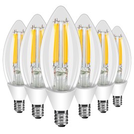 Ganiude E12 Dusk to Dawn Light Bulbs Outdoor, C35 B11 5W 60W Equivalent 500LM 2700K Warm White Photocell Sensor Filament Candelabra Bulbs, Auto ON/Off Edison Outdoor Bulbs for Garage, Porch, 6 Pack