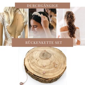ONDEGO® Brautschmuck Set Rosegold, Rückenkette mit Strass-Kugel Anhänger, 65 cm, Armband und Ohrstecker