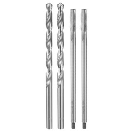 sourcing map Tap and Drill Bit Set, 2pcs M8 x 1.25 Metric Straight Flute Thread Screw Taps 150mm Extra Long & 2pcs 8mm Twist Drill Bits 165mm Extra Long, HSS-6542 Tapping Threading Tool