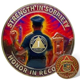 Police AA Sobriety Coin Strength in Sobriety Recovery Token Alcoholics Anonymous AA Coins and Medallions Sober Chip One Day at a Time Sobriety Gifts (Police Sober Coin, 1 Year)