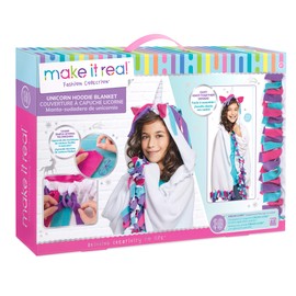 Make It Real - Unicorn Hoodie Blanket. Wearable Unicorn Hooded Blanket Arts and Crafts Kit for Girls. DIY Kit Guides Tweens to Create Their Own Unicorn Hoodie Fleece Knotted Blanket